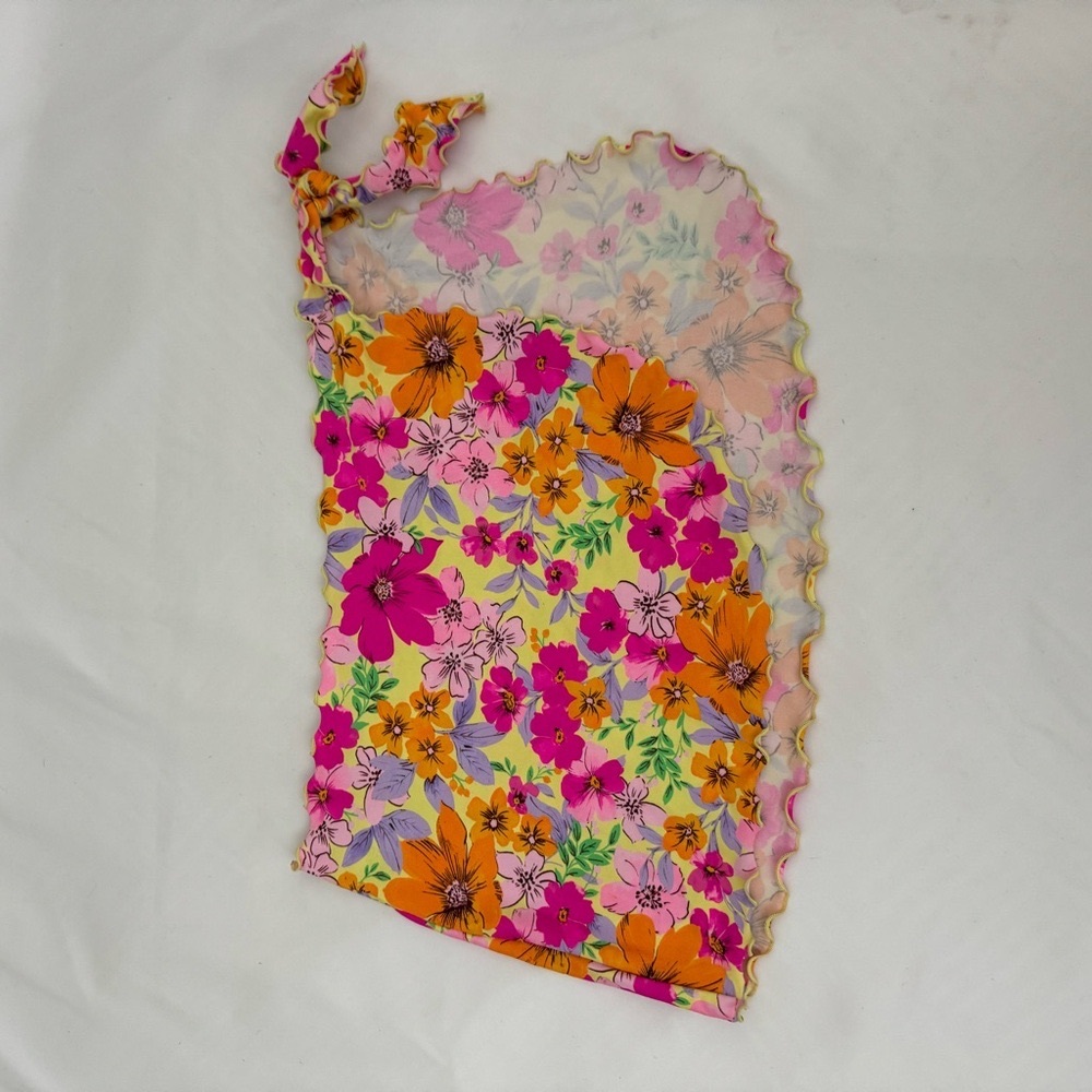 Floral Sheer Scarf with Pink and Orange Flowers